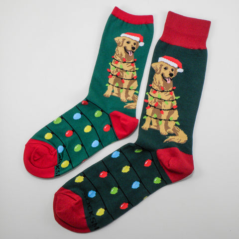 Dog Gone Lights Christmas Socks with Golden Lab